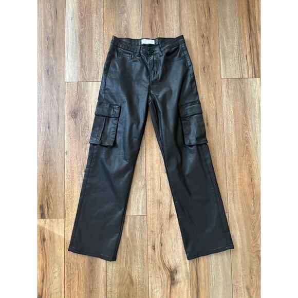 VERVET High Rise Coated Cargo Straight Black Jeans Size 27 - Picture 3 of 8